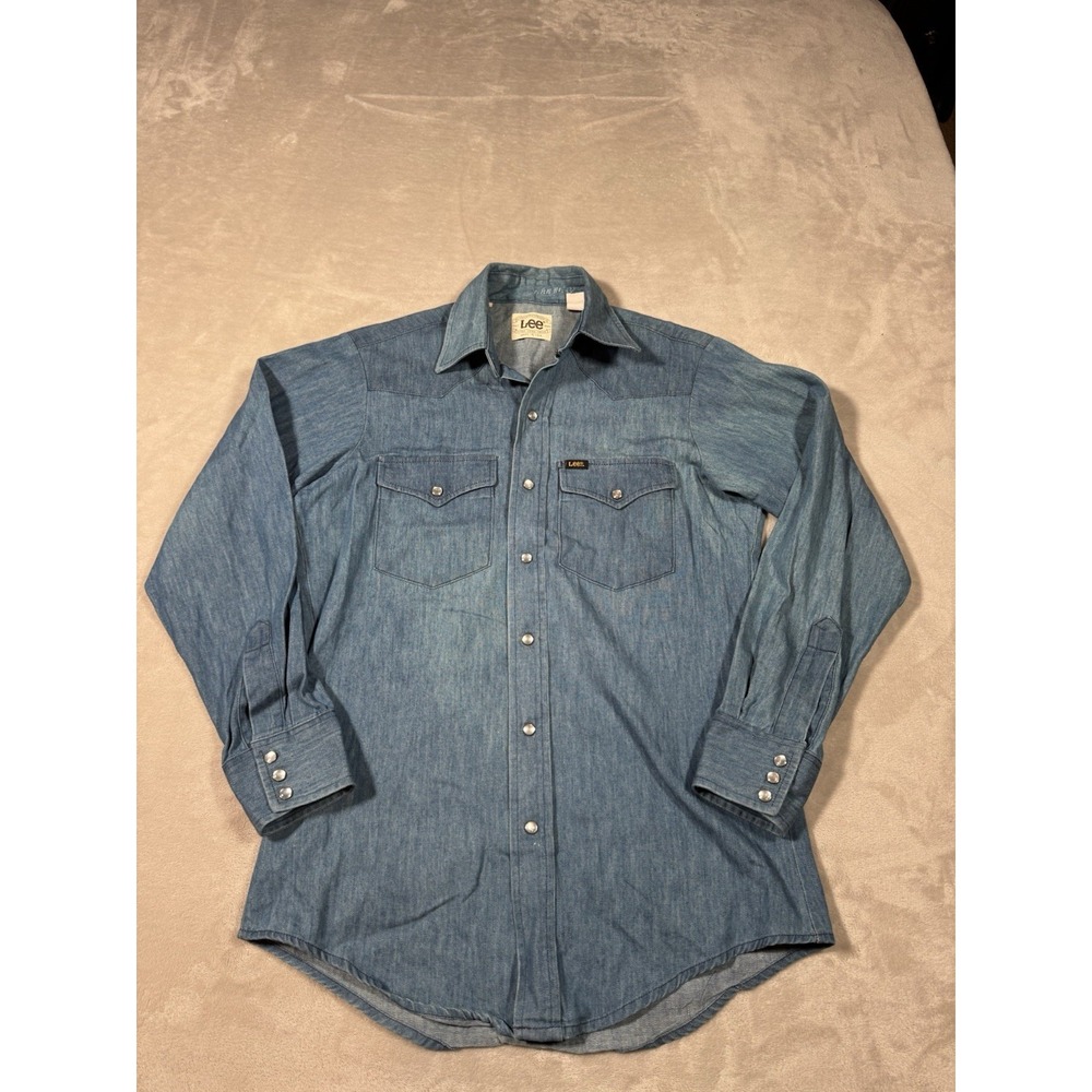 Vintage 70s 80s Lee Denim Pearl Snap Shirt Small Western Yokes MADE IN USA MINT
